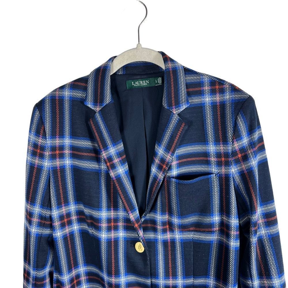 Lauren Ralph Lauren Navy Blue Plaid Blazer | Gold Logo Engraved Buttons - Picture 6 of 10